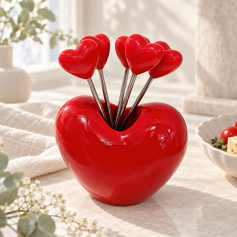 Heart Fruit Forks - Slender Picks and Matching Holder Options