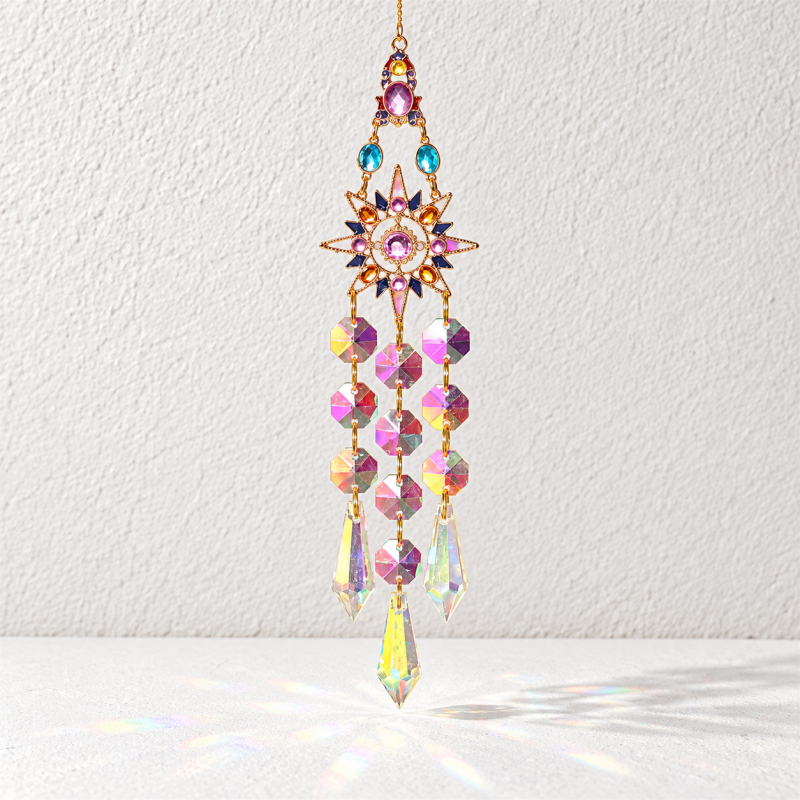 CouldNook Jeweled Suncatcher - Decorative Motifs and Faceted Glass Hanging Drops