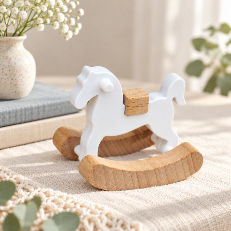 CouldNook Miniature Rocking Horse - White Body And Curved Wooden Base