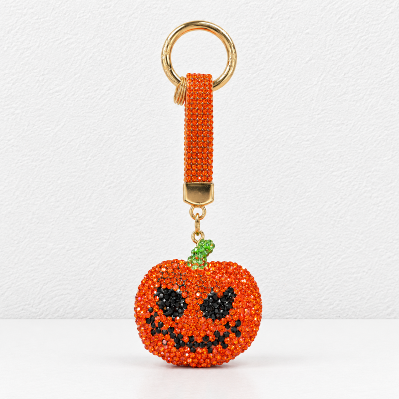 CouldNook Pumpkin Keychain - Rhinestone Face and Contrasting Green Stem