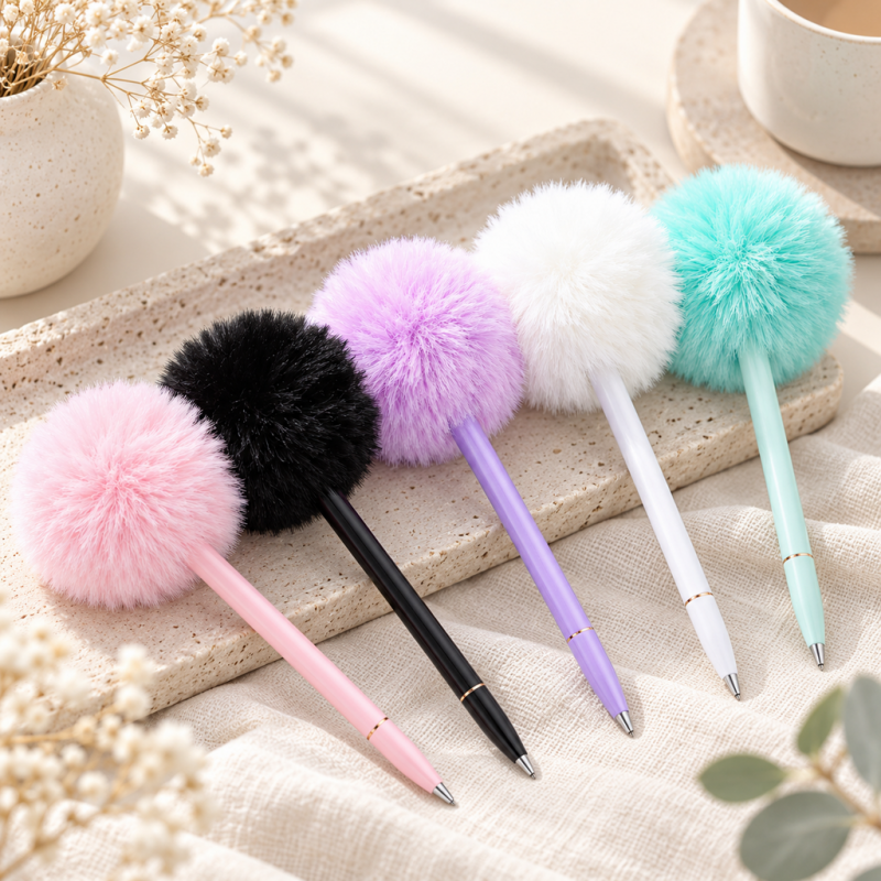CouldNook Pom-Pom Ballpoint Pen - Fluffy Round Top and Slender Barrel