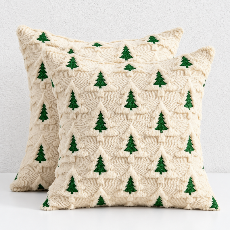 CouldNook Christmas Tree Cushion Cover - Raised Motifs Across A Textured Front