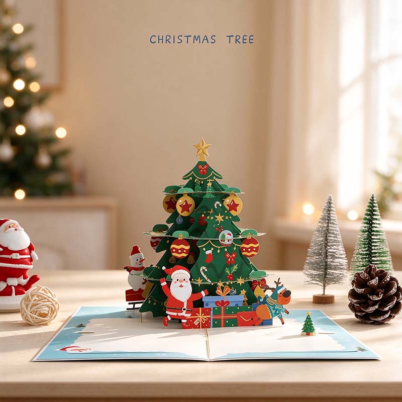 Christmas Tree Pop-Up Greeting Card with Festive Scene