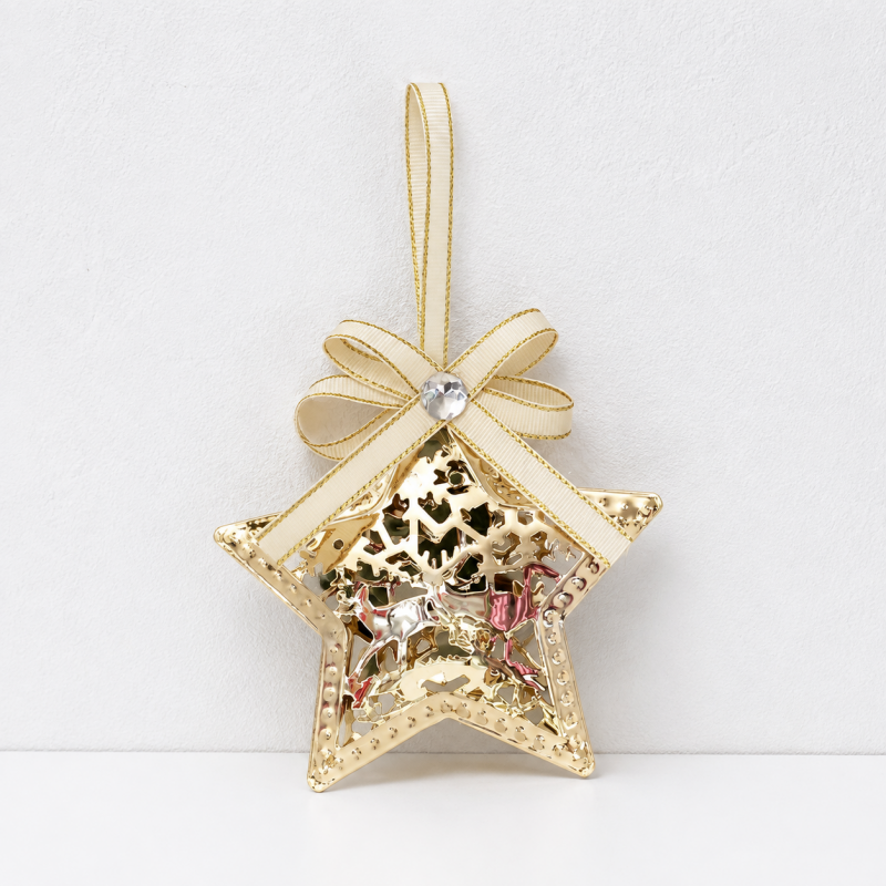 CouldNook Christmas Iron Hanging Ornament - Cutout Shapes and Ribbon Bow