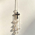 CouldNook Gothic Cross Suncatcher - Three Faceted Crystal Drop Strands