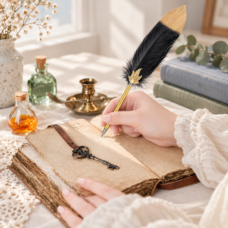 CouldNook Feather Ballpoint Pen - Gold-Tipped Plume and Maple Leaf Accent