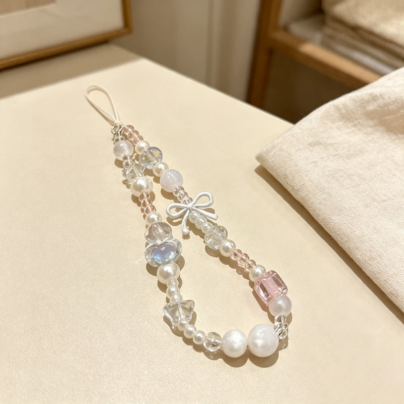 CloudNook Beaded Phone Wrist Strap-Pearl Heart Butterfly Design