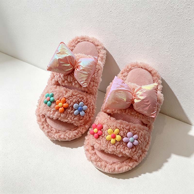 CouldNook Bow Plush Slippers - Six Bright Fuzzy Colors