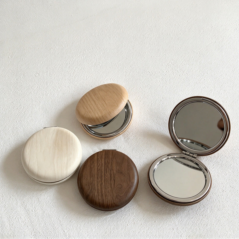 CouldNook Round Folding Mirror - Wood-Grain Cover And Double Mirror Interior