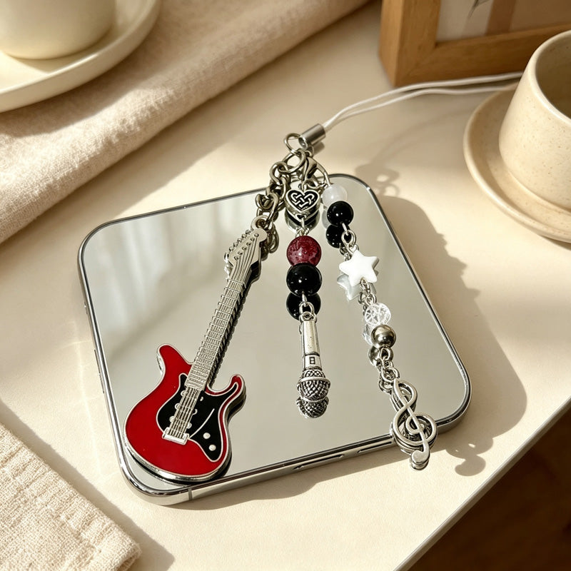 CouldNook Guitar and Microphone Beaded Phone Charm - Music Motifs