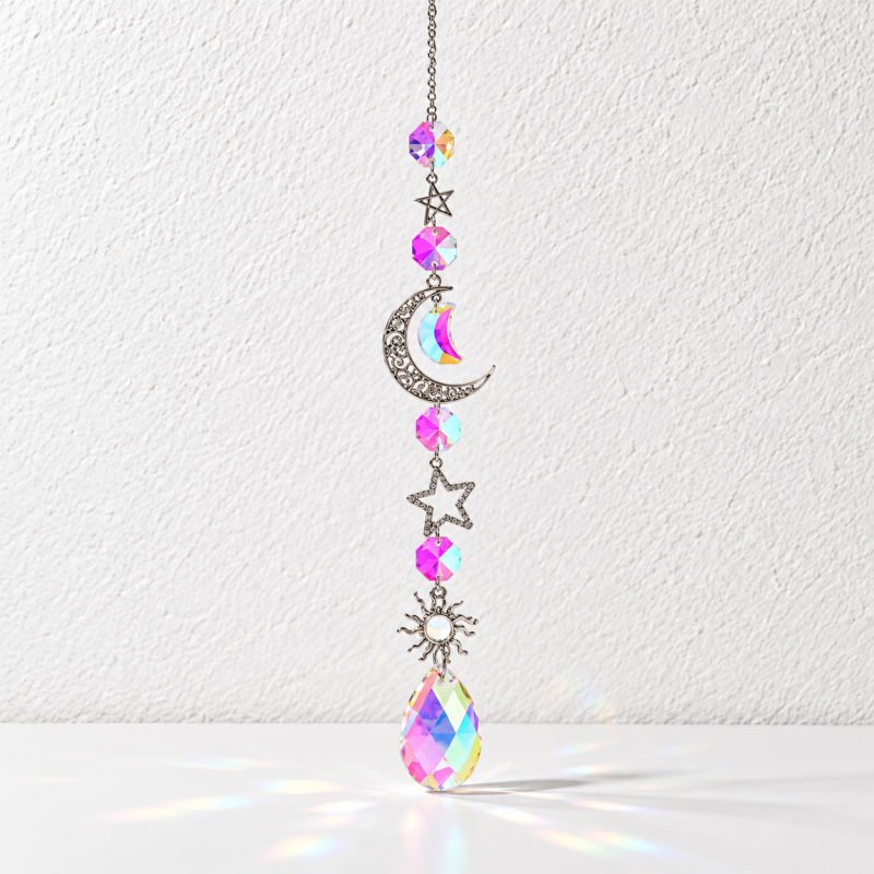 CouldNook Planet Suncatcher - Silver-Toned Celestial Symbols and Iridescent Hanging Drops
