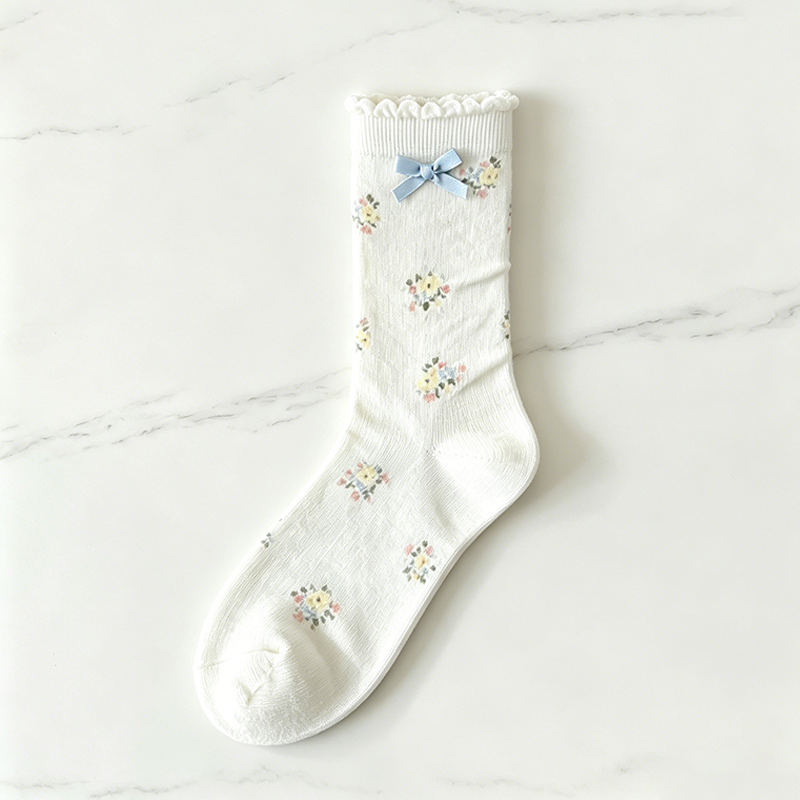 CouldNook Floral Embroidered Crew Socks - Soft Shoe Accent