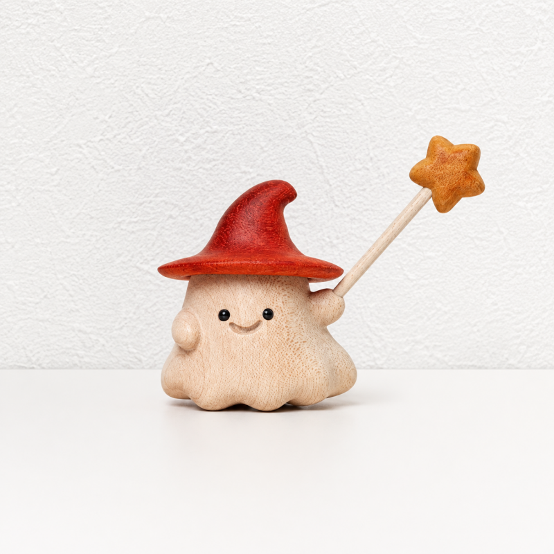 CouldNook Fake Wooden Ghost Figurine - Cute Wizard Desktop Decor