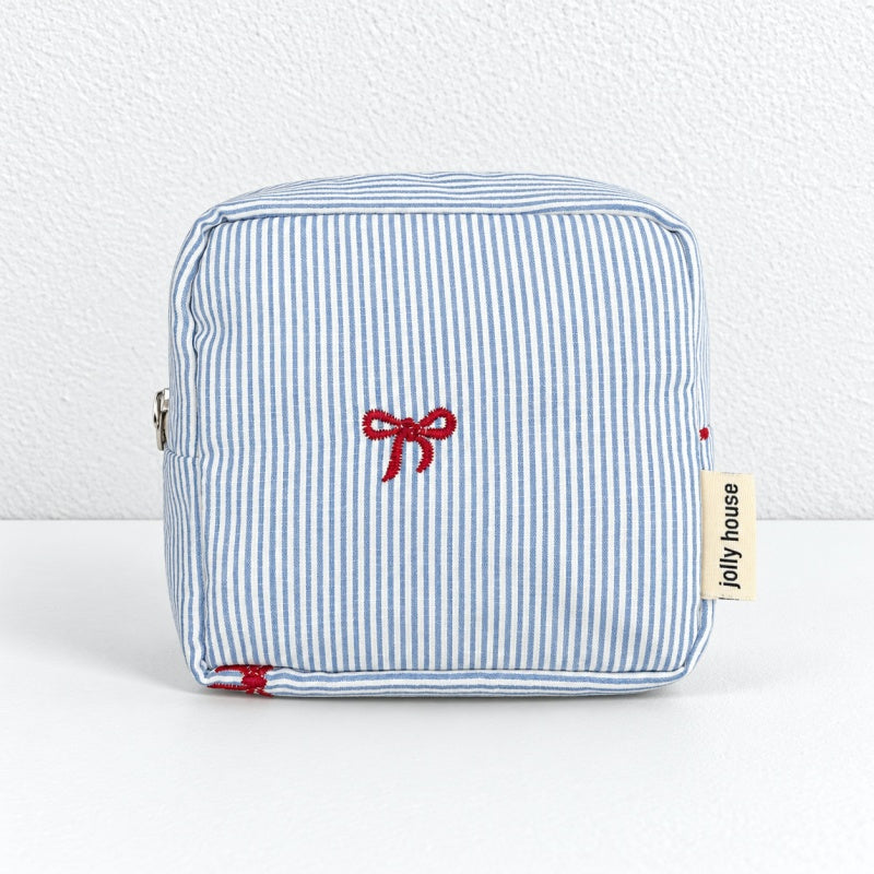 CouldNook Square Storage Pouch - Blue Stripes and Checks