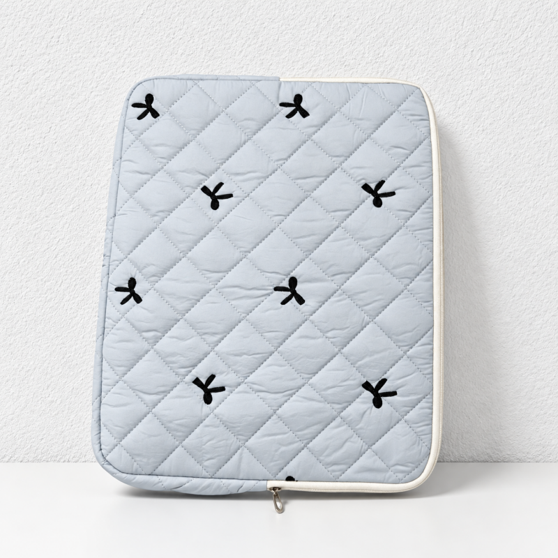 CouldNook Quilted Bow Laptop Sleeve - Padded Zip Closure
