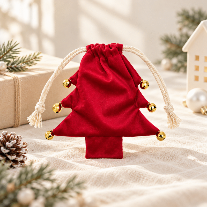 CouldNook Christmas Tree Drawstring Bag - Plain Fabric Pouch