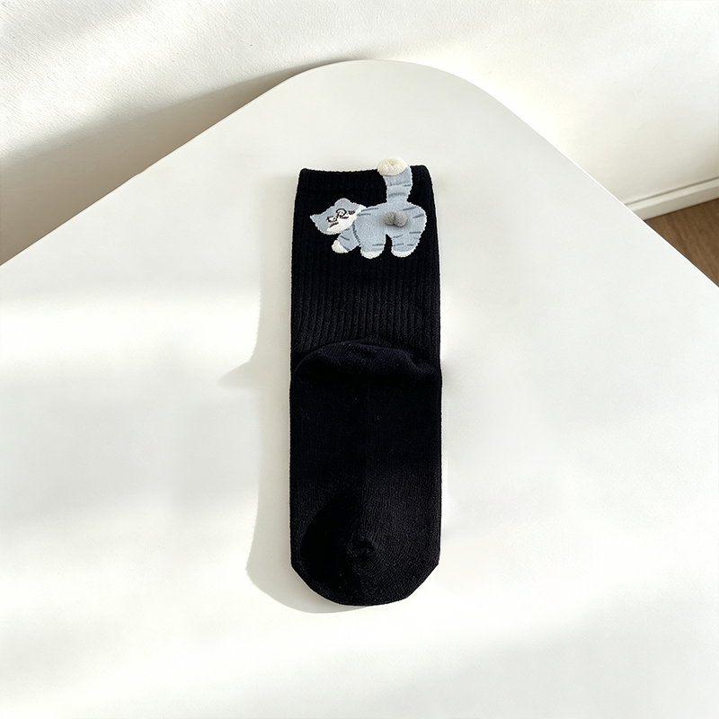 CouldNook Soft Cat Motif Crew Socks - Everyday Footwear Accent