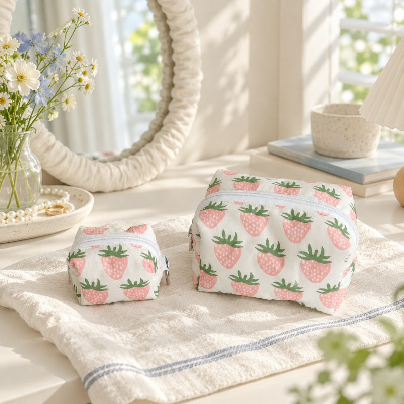CouldNook Strawberry Zipper Pouch - Pink Fruit Print