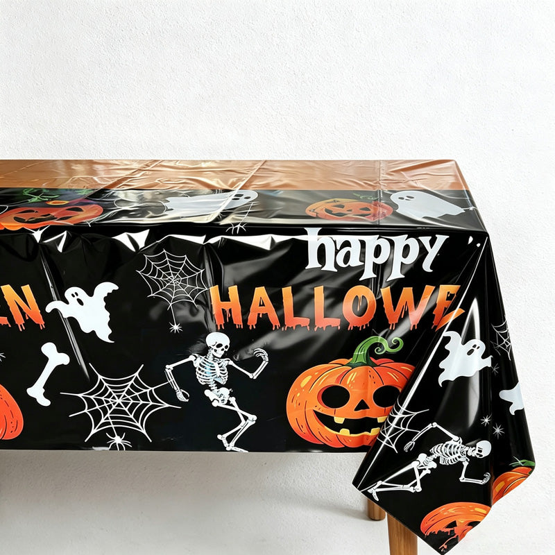 CloudNook Halloween Pumpkin Tablecloth‑Disposable Party Table Cover