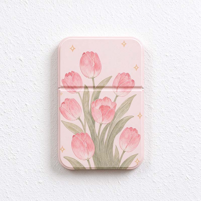 CouldNook Tulip Folding Mirror - Floral Cover And Rounded Rectangular Face