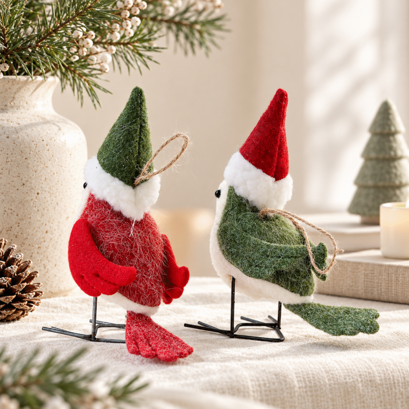 CouldNook Christmas Hat Bird Ornament - Standing or Hanging