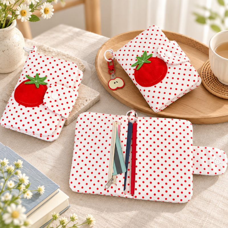 CouldNook Tomato Passport Holder - Red Polka Dots and Applique Front Detail