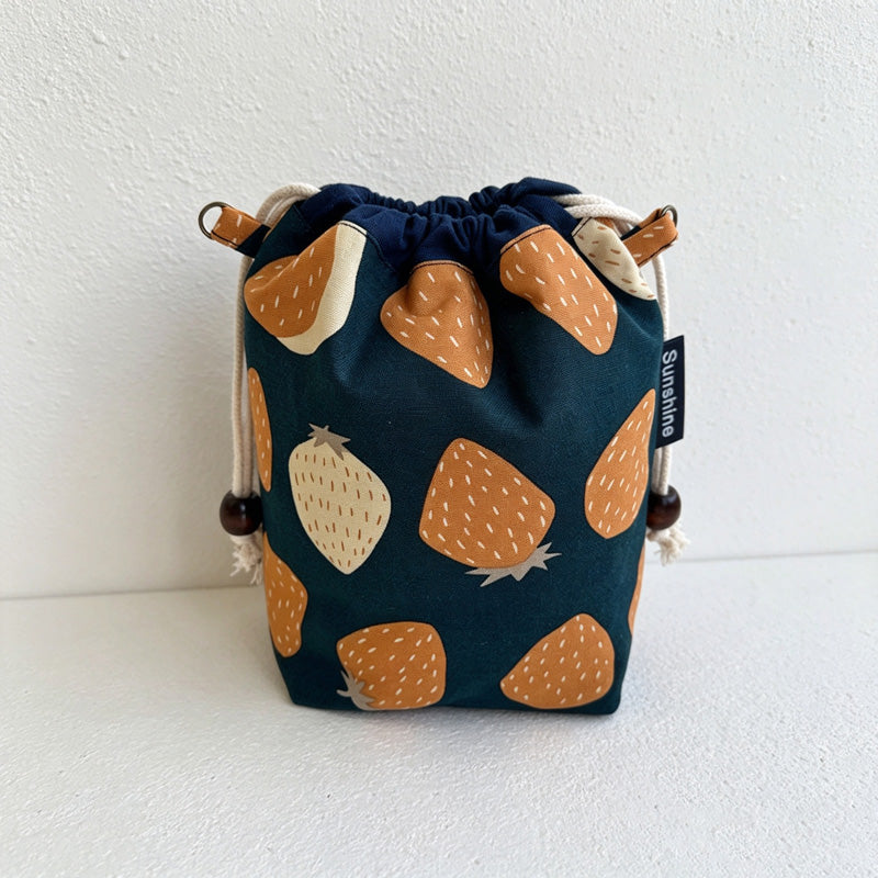 CouldNook Strawberry Drawstring Bag - Three Textured Fabric Prints