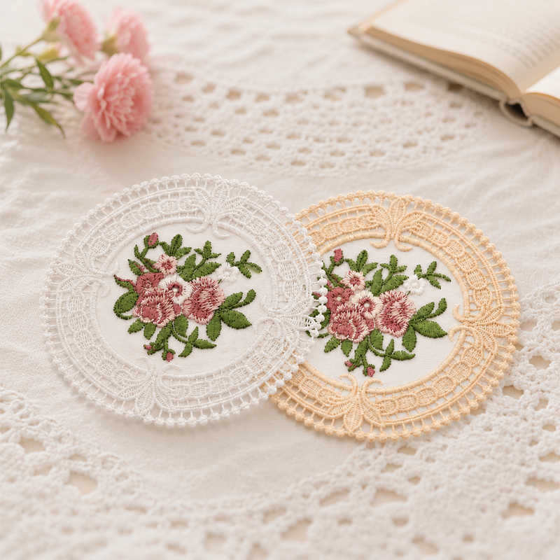 CouldNook Embroidered Floral Lace Coaster - Soft Dining Accent