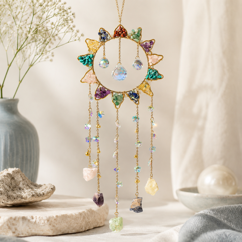 CouldNook Sunburst Crystal Suncatcher Ornament - Cascading Stone Strands