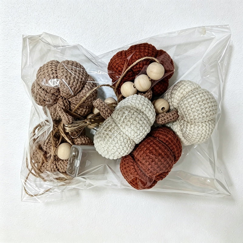 CouldNook Knitted Pumpkin Garland Ornament - Textured Autumn Hanging Display