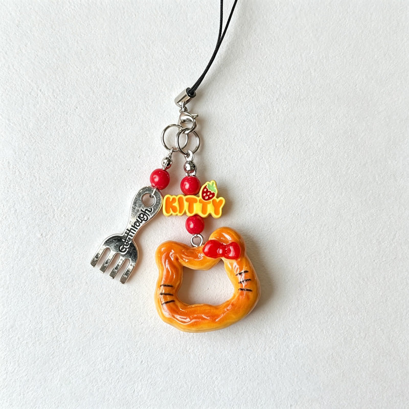 CloudNook Cat Pretzel Bag Charm‑Cute Resin Phone Strap