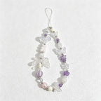 CloudNook Purple Bow Phone Lanyard‑Crystal Beaded Wrist Charm