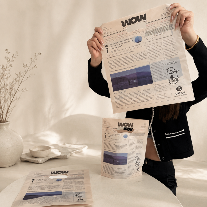 CouldNook Newspaper Print Handle Bag - Two Storage Sizes