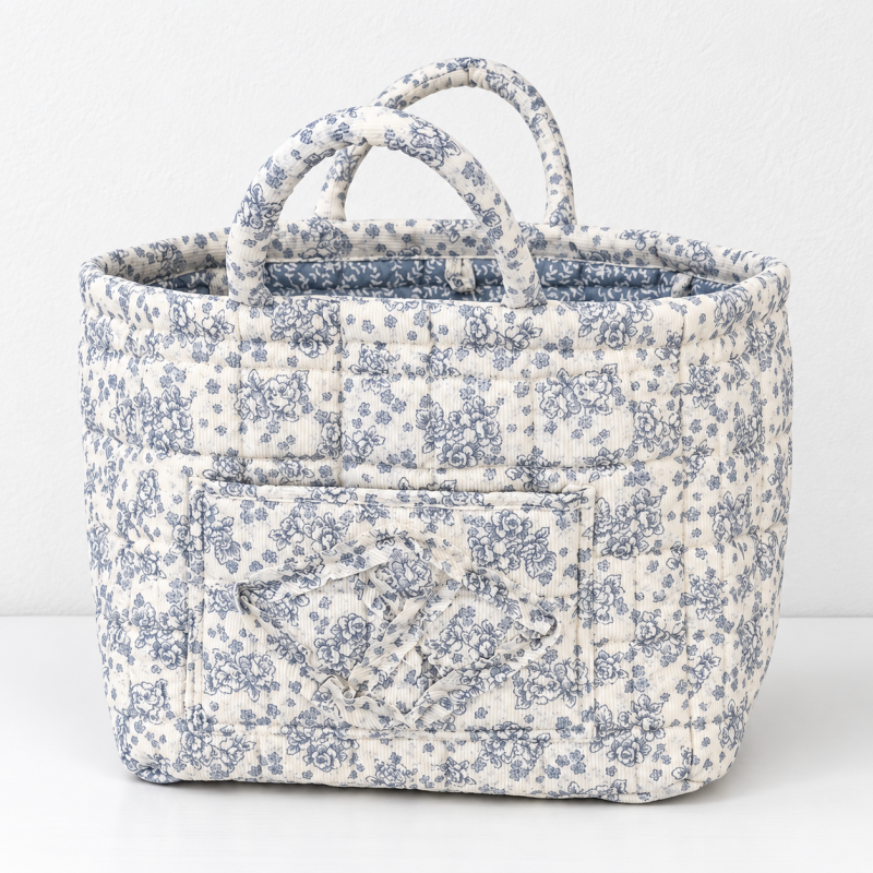 CouldNook Quilted Fabric Storage Basket - Twin Handles And Front Pocket