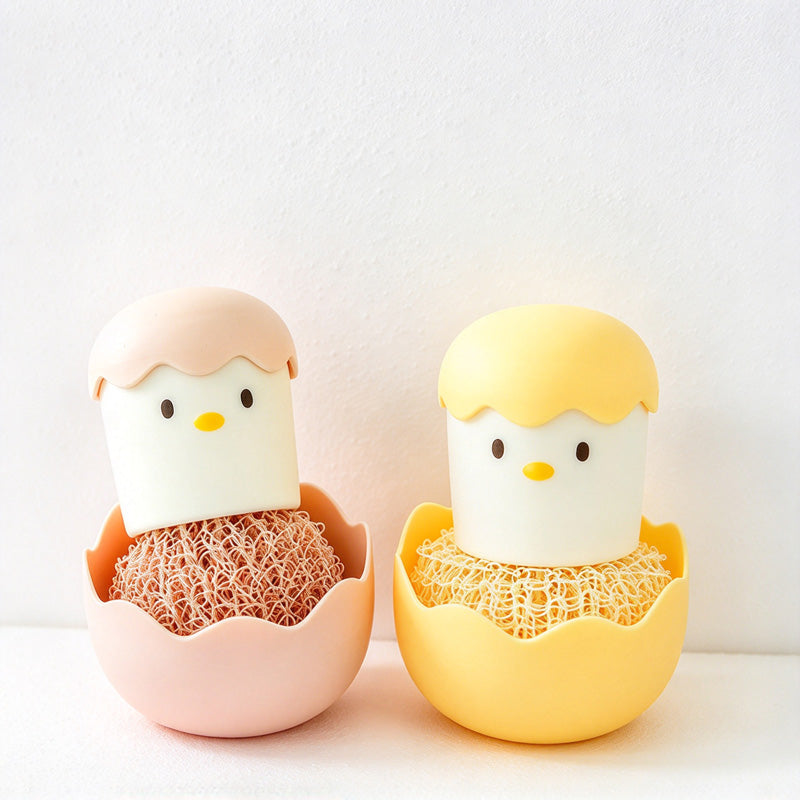 CouldNook Chick Dish Scrubber - Eggshell Handle And Rounded Cleaning Ball