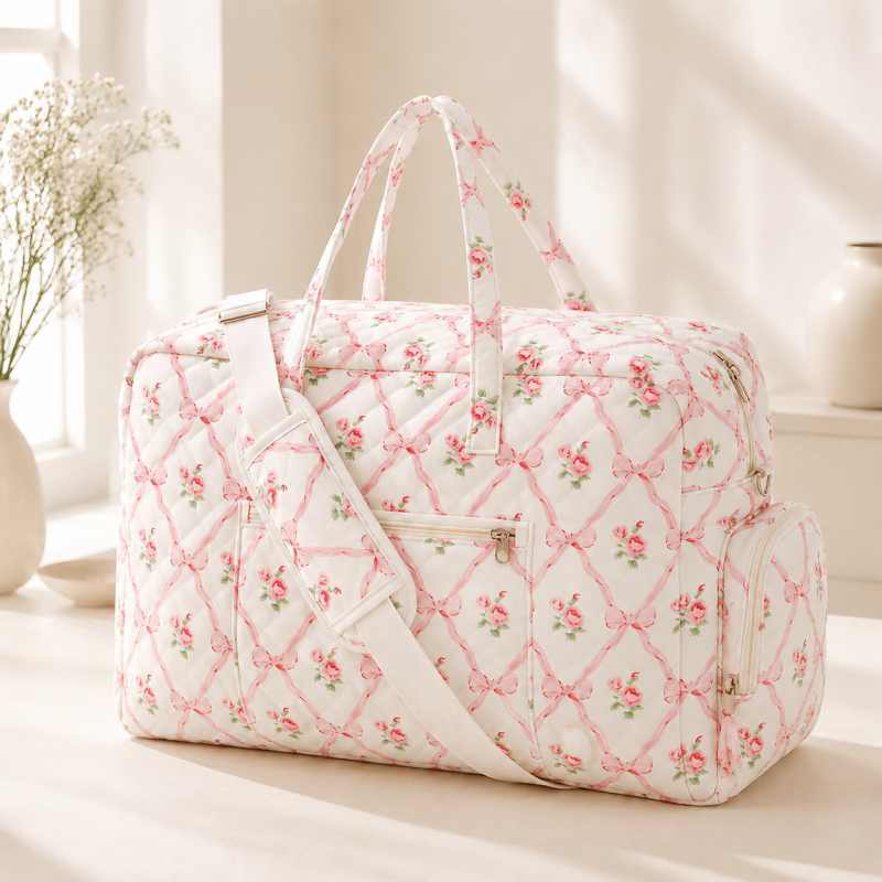 CouldNook Floral Quilted Travel Bag Set - Bow Print Organizers
