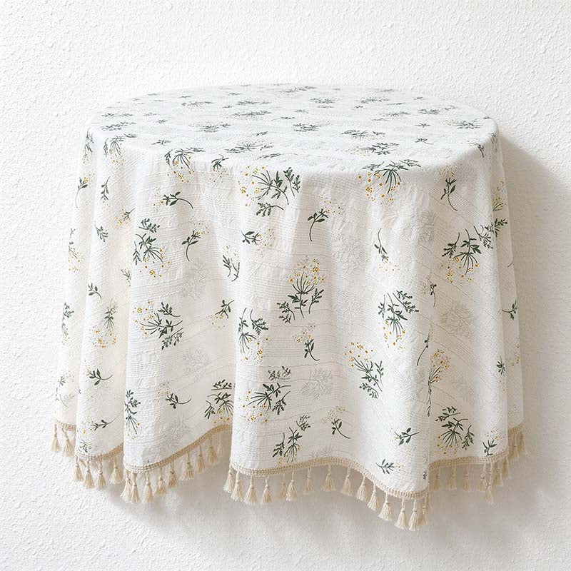 CouldNook Tassel Tablecloth - Floral Prints and Subtle Striped Pattern Options