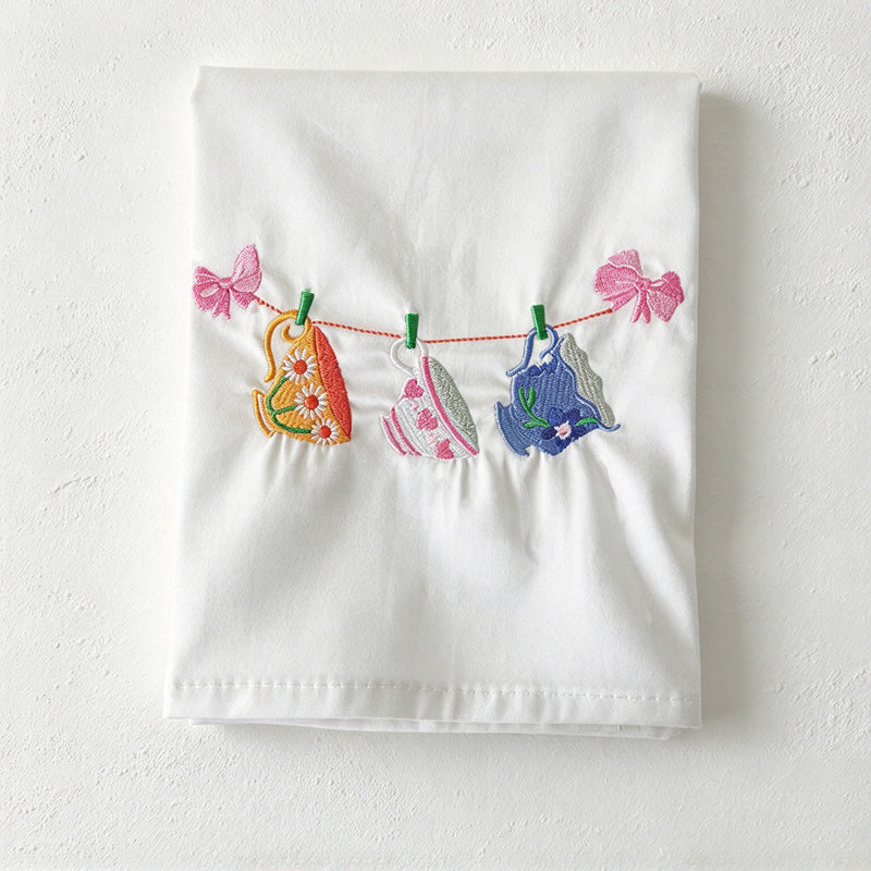 CouldNook Embroidered Cotton Napkin - Colorful Kitchen Motifs On White