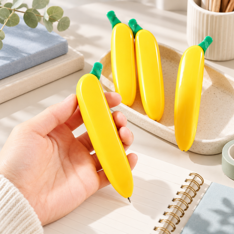 CouldNook Banana Ballpoint Pen - Curved Yellow Body and Green Stem