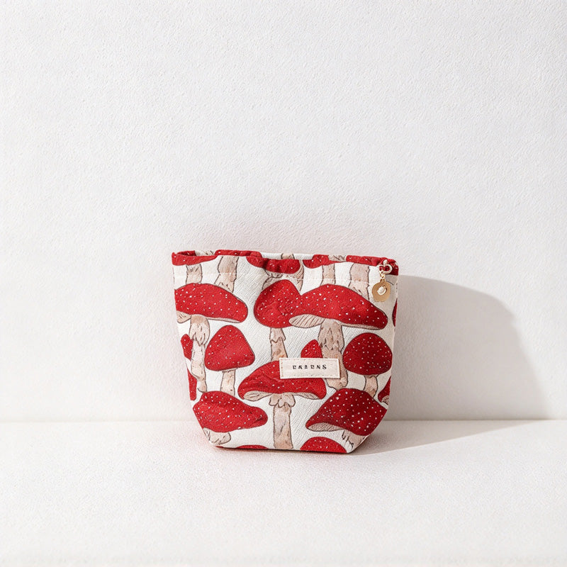 CouldNook Mushroom Makeup Pouch - Textured Canvas And Red Motifs