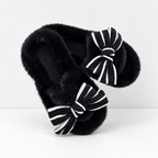 CouldNook Plush Bow Slippers - Cream and Black Options