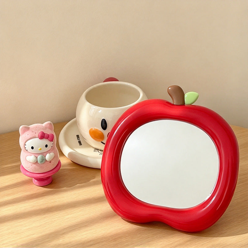 CouldNook Apple Makeup Mirror - Rounded Fruit Frame and Leaf Detail