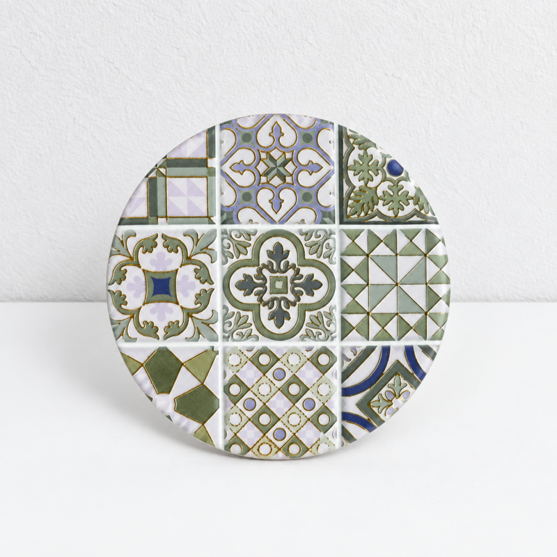 CouldNook Patterned Round Ceramic Coaster - Colorful Tile Designs Accent