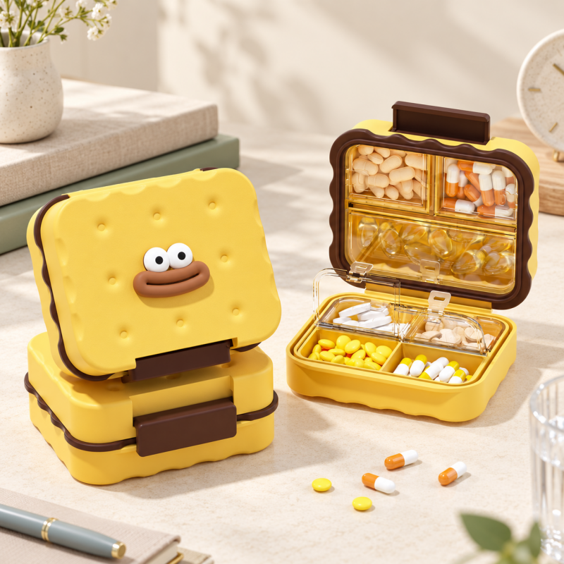CouldNook Biscuit Pill Box - Seven Compartments and Raised Character Face