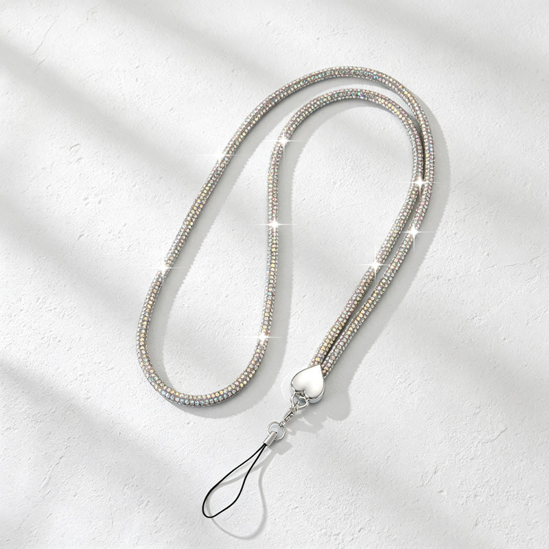 CouldNook Rhinestones Set Neck Phone Lanyard with Heart-Shaped Links