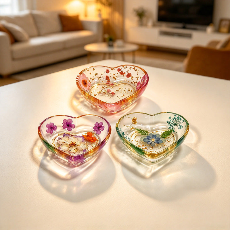 CouldNook Heart Jewelry Tray - Clear Resin and Embedded Flower Details