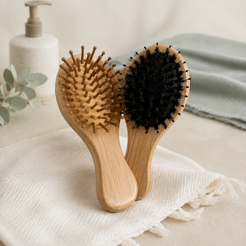 CouldNook Mini Wooden Hairbrush - Light and Dark Bristles