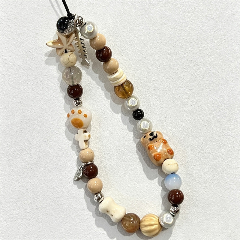 CouldNook Dog and Fishbone Beaded Phone Charm - Loop Cord Attachment