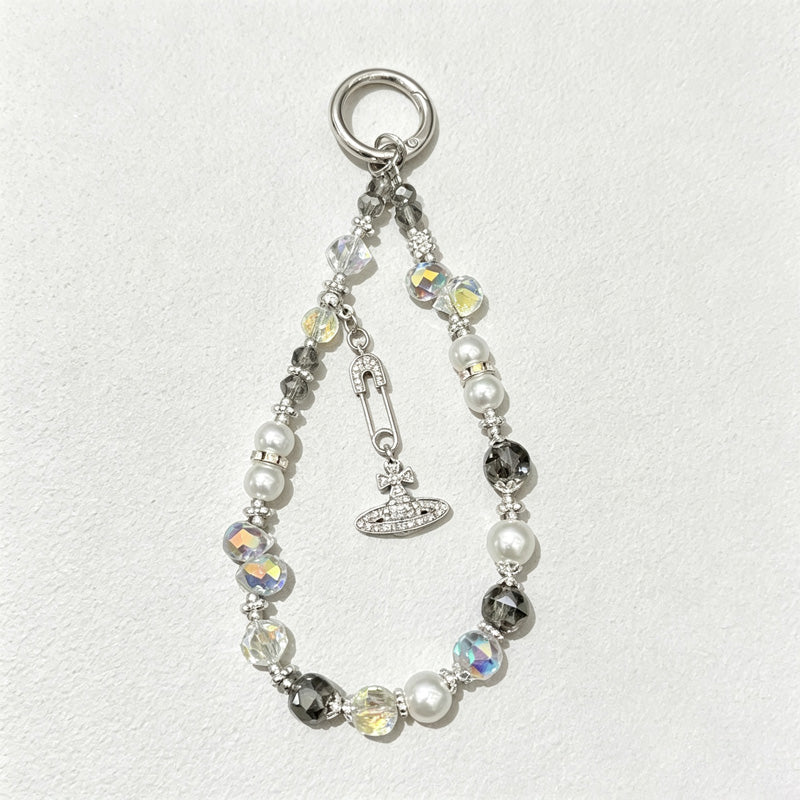 CloudNook Saturn Charm Phone Strap‑Crystal Pearl Wrist Lanyard