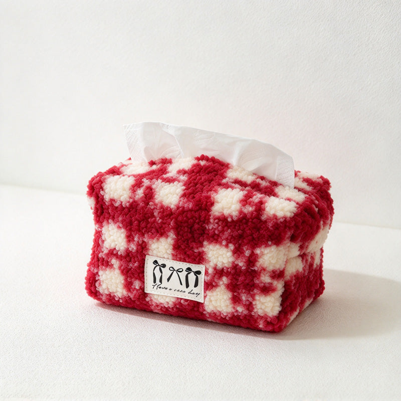 CouldNook Plaid Tissue Box Cover - Fuzzy Surface and Front Label